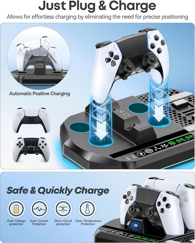 Gersker Cooling Station with Dual Controller Charger Compatible with PlayStation 5/Slim/Pro Console, PS5 Cooling Stand Vertical, 3 Level Cooler Fan, PS5 Accessories Base Docking Station, Black - Image 4